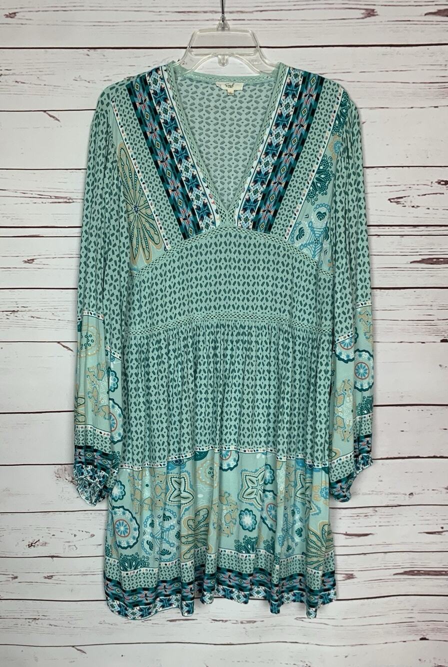 Easel Anthropologie Women's L Large Blue Boho Lace Long Sleeve Cute Tunic Dress